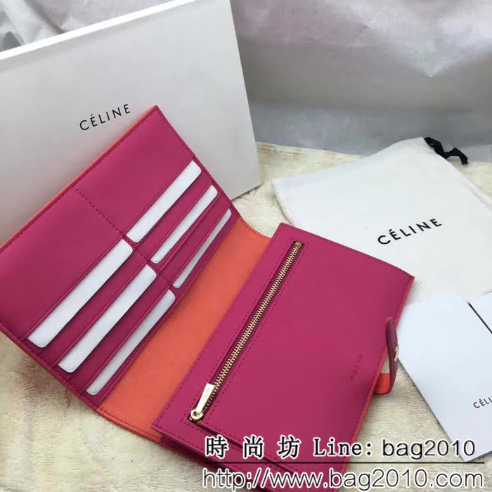 CELINE賽琳原單 專櫃 手掌紋牛皮搭扣拼色錢夾 4148 SL1691